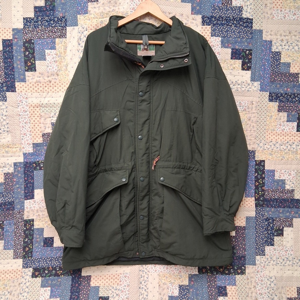 EMS Eastern Mountain Sports Parka Jacket Mens XL Dark Olive Green 90s Hooded Ski